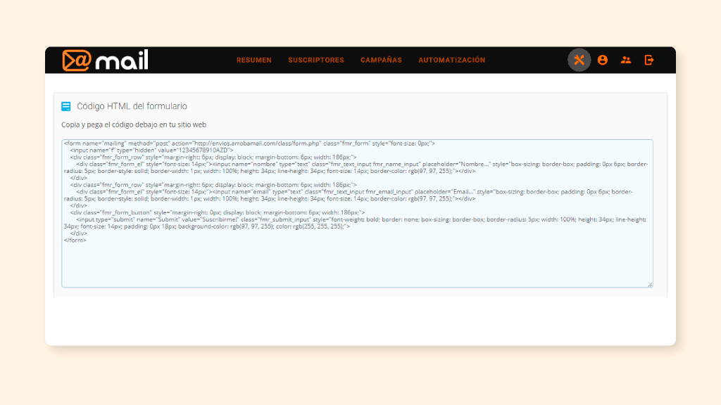 Formularios de suscripcion - Código HTML